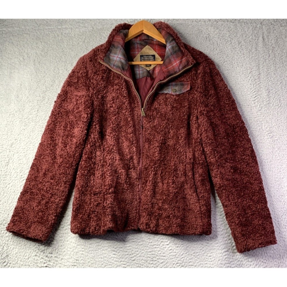 Pendelton Jacket Womens Size Large Red Woolen Mills Sherpa Jacket Full Zip NWOT